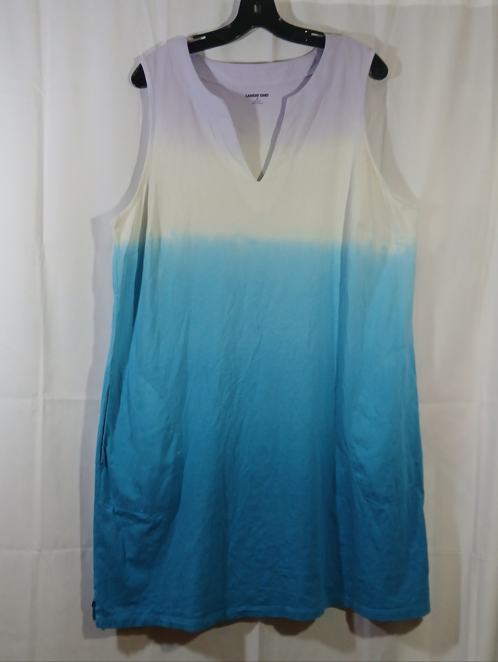 Lands' End Womens 1X Cotton Jersey Swim Cover-up Dress Ombre Purple Blue 16W 18W